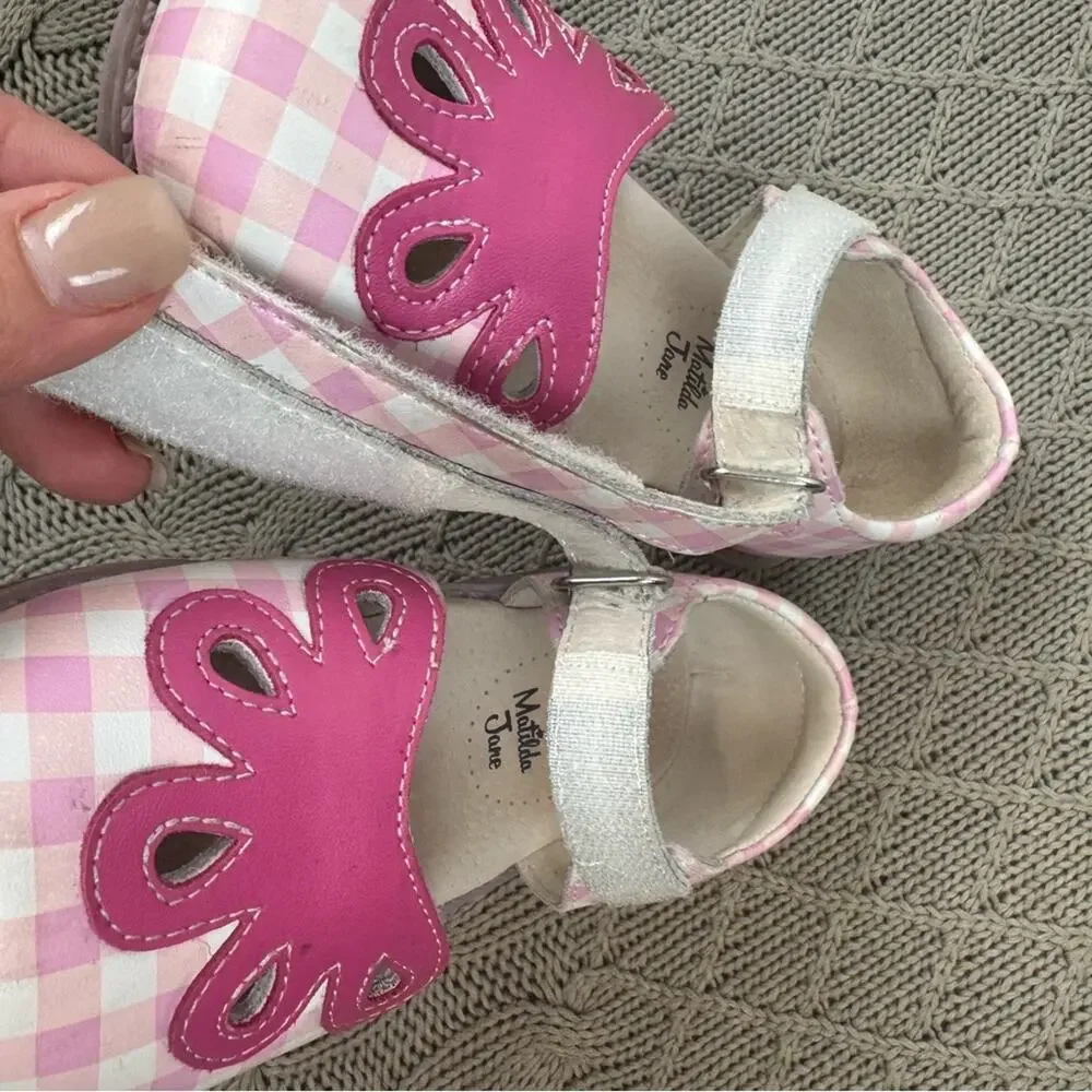 Livie & Luca Matilda Jane Pink Checkered Kids Shoes with Flower Design ~ 10